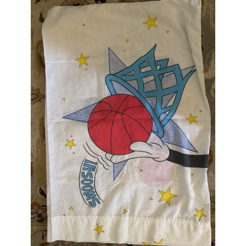 Vintage Disney Mickey Mouse Basketball Pillowcase 90s Sports Swoosh Double Sided